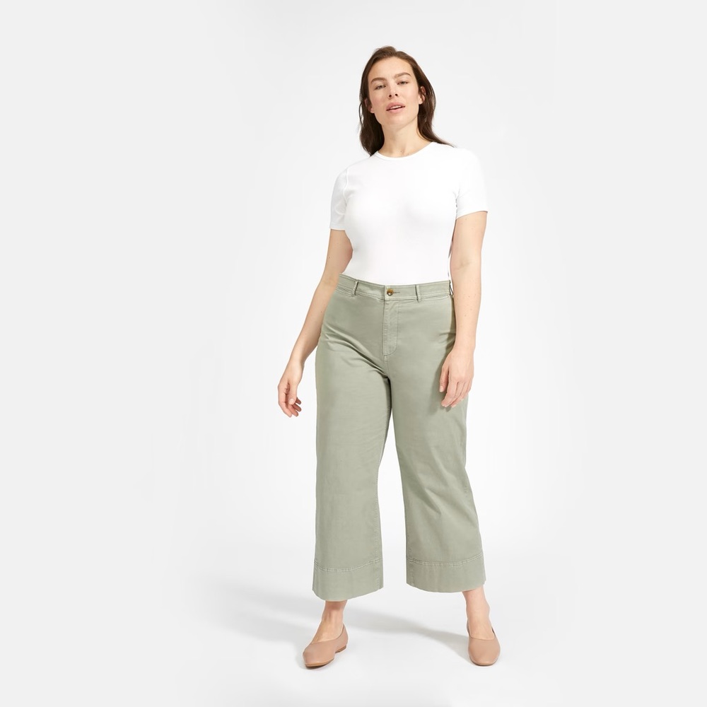 Everlane Women's Wide-Leg Crop Chino Pants Light Green Cotton 8